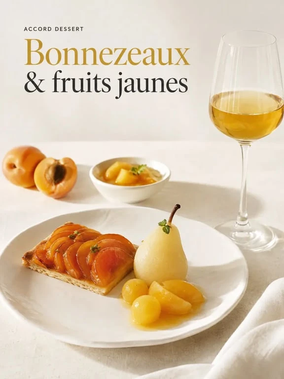 Bonnezeaux accord mets vins avec tarte à l’abricot et poire pochée