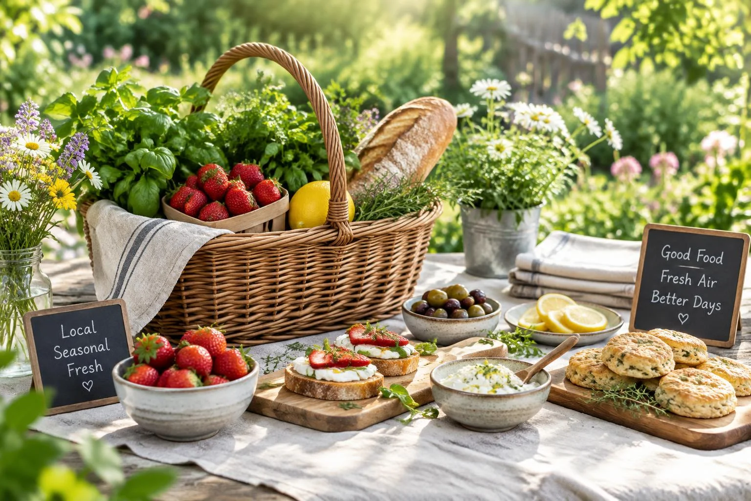 Goûter printanier au jardin : local, simple, prêt vite