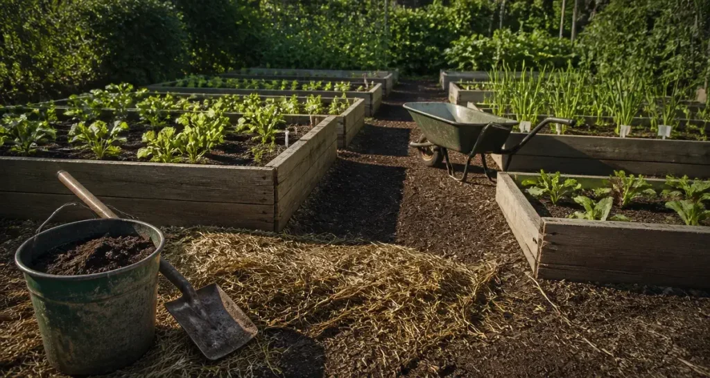Plan potager 100m2 : potager familial sur planches de culture bois