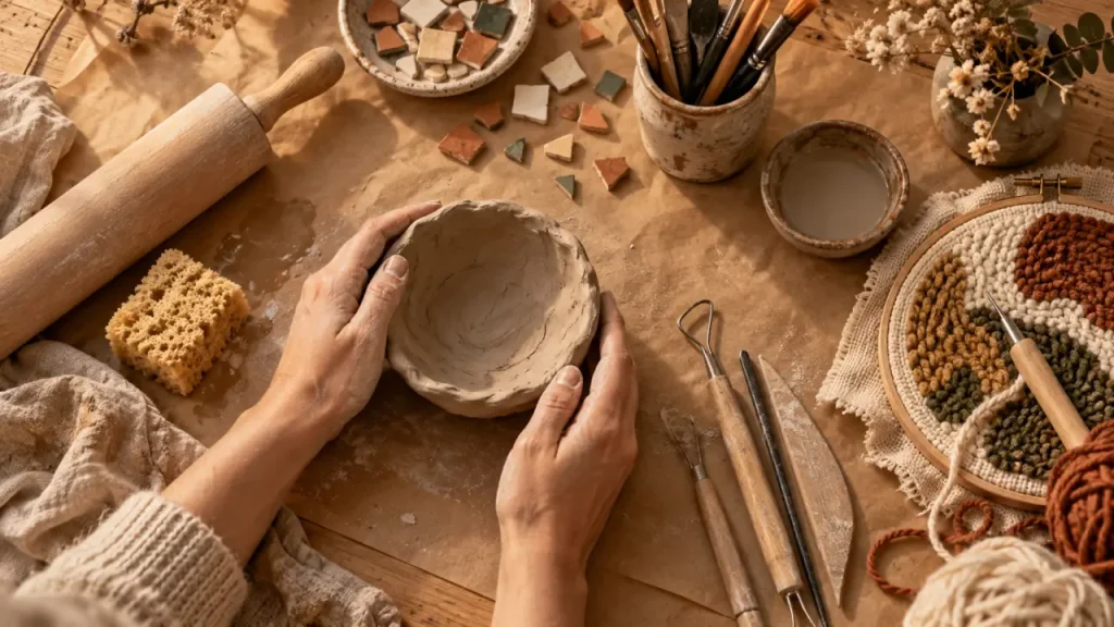 Activités manuel adulte : modelage argile, mosaïque et punch needle pour se détendre
