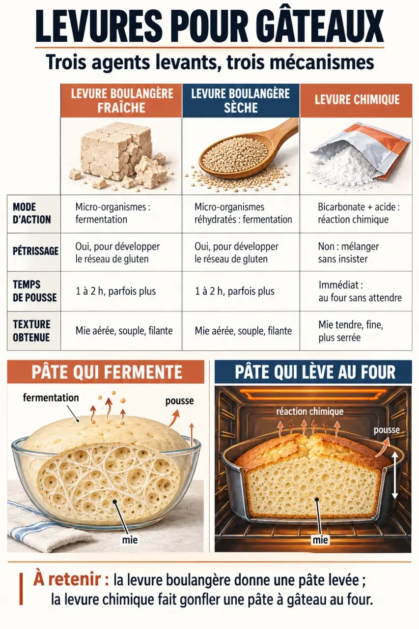 Infographie sur la levure boulangère pour gateau et la différence avec la levure chimique