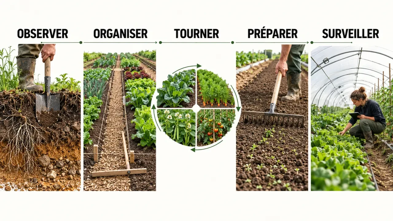 Maraicher bio technique : étapes de préparation du sol, rotation des cultures et protection des légumes