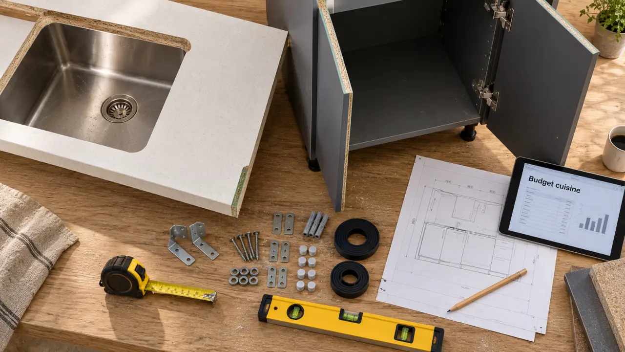 Faire une cuisine pas cher : caissons de cuisine à garder et kit de fixation