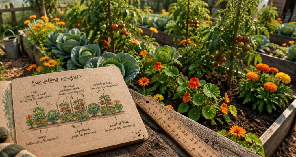 Tableau association légumes fleurs : fleurs à planter près des légumes au potager